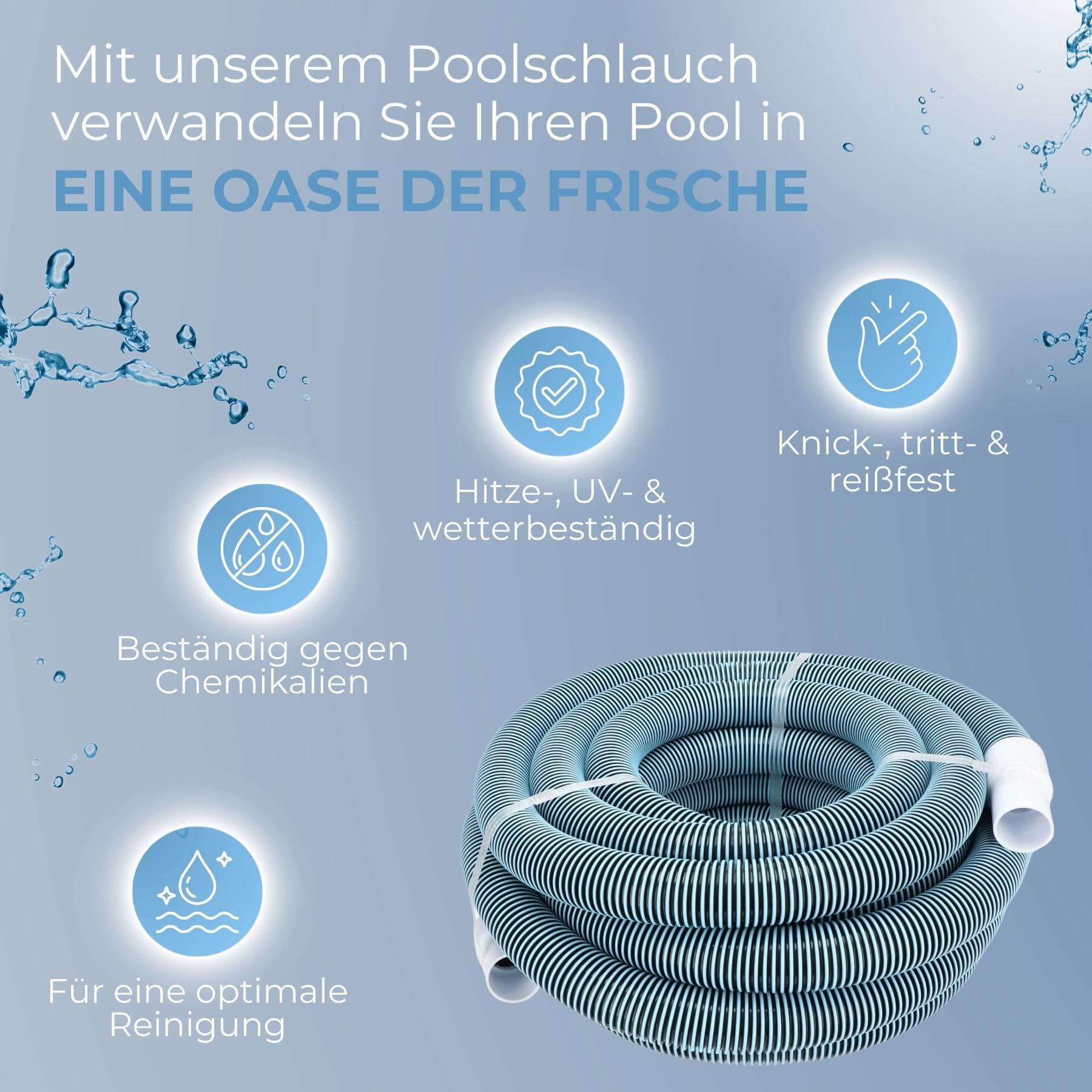 Poolschlauch 38mm I Länge 12m I Saugschlauch mit stabilen Muffen I Schwimmschlauch für Bodensauger I Pool Schlauch 38mm schwarz I Schlauch für Poolsauger I Hochwertiges Pool Zubehör