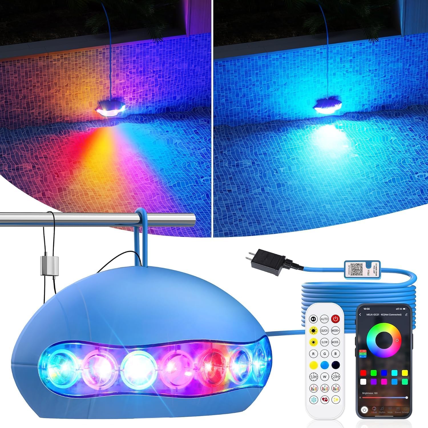 Led-verlichting voor het zwembad, waterdicht, met afstandsbediening