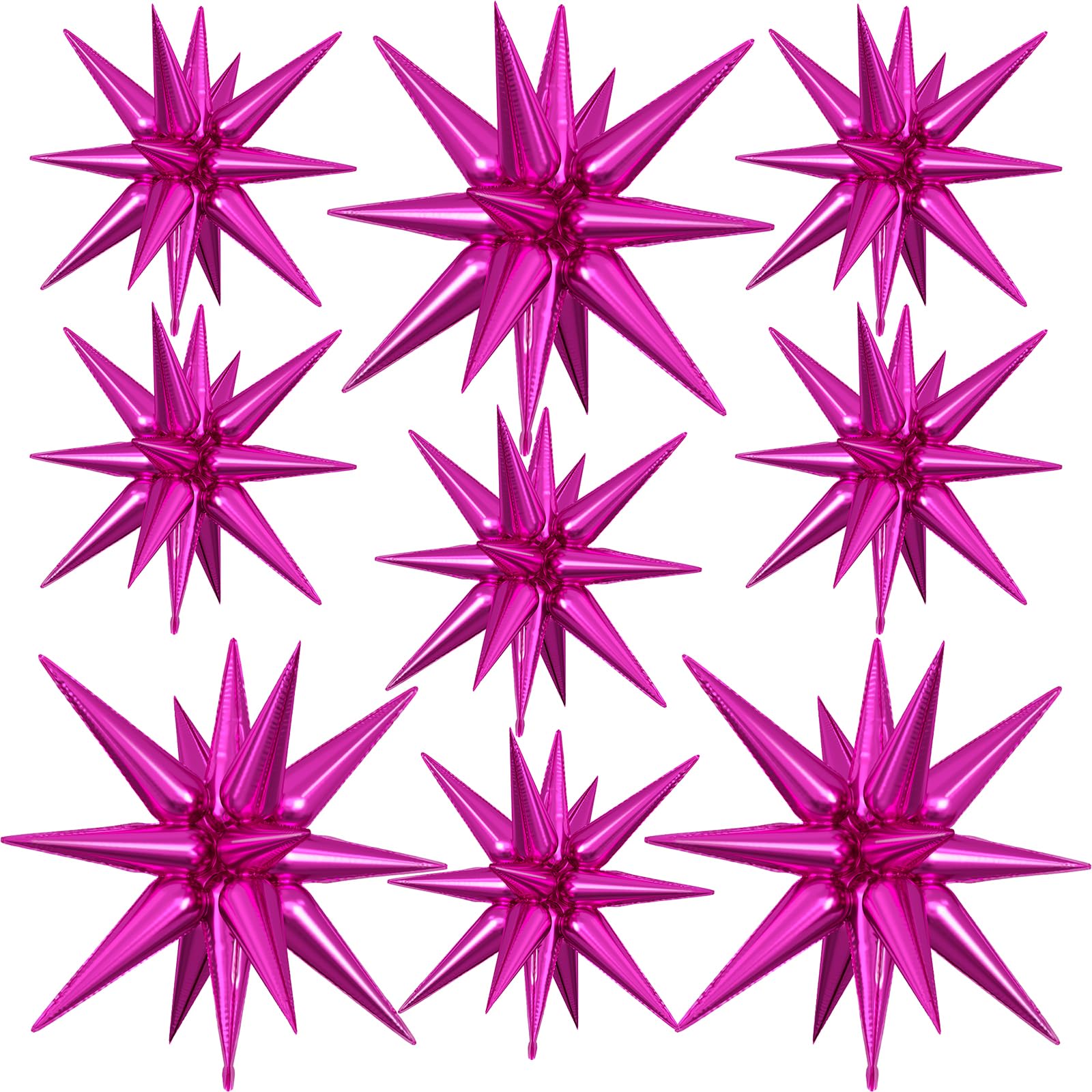 9Pcs Hot Pink Star Balloons, Large Explosion Star Foil Balloons, Metallic Pink Mylar Spike Balloon for Birthday Wedding Anniversary New Year Christmas Graduation Party, 3 Pcs 27Inch & 6 Pcs 22Inch