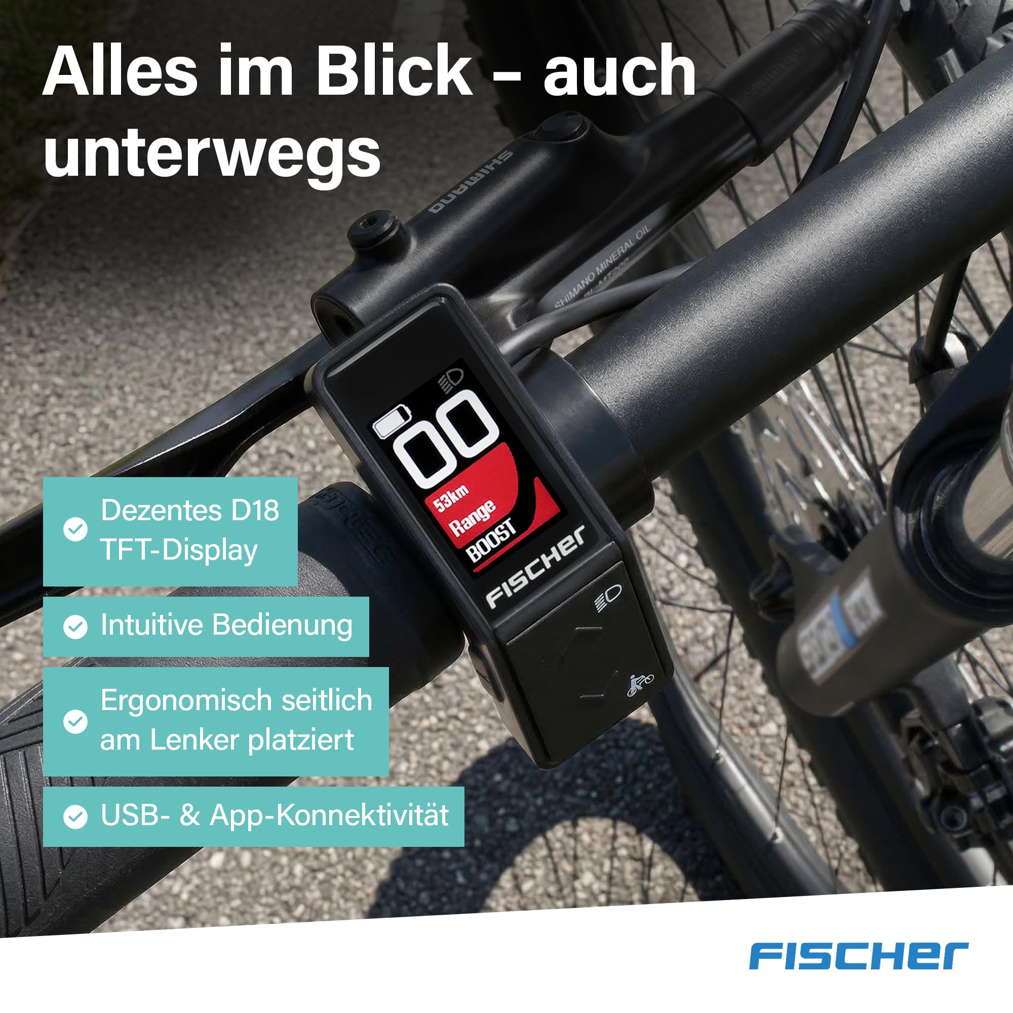 Fischer E-Bike MTB Montis 2.2 Active Elektrofahrrad für Damen und Herren, RH 43, Heckmotor 50 Nm, 48 V Akku
