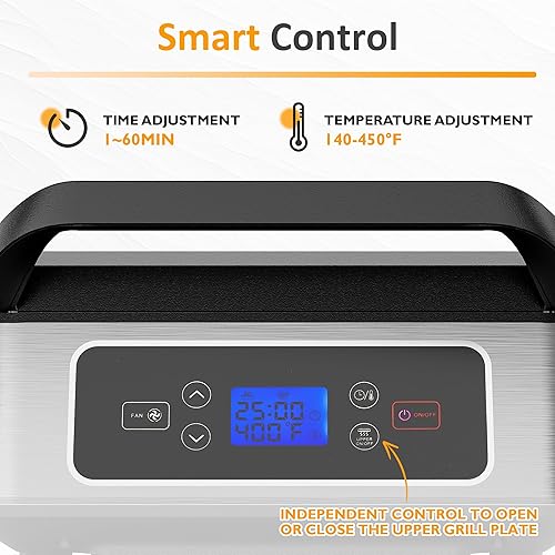 Miniatura 6 de Sandwichera eléctrica Panini Press, parrilla interior sin humo de 1300 W con placas antiadherentes extraíbles, ventilador, elevación automática,