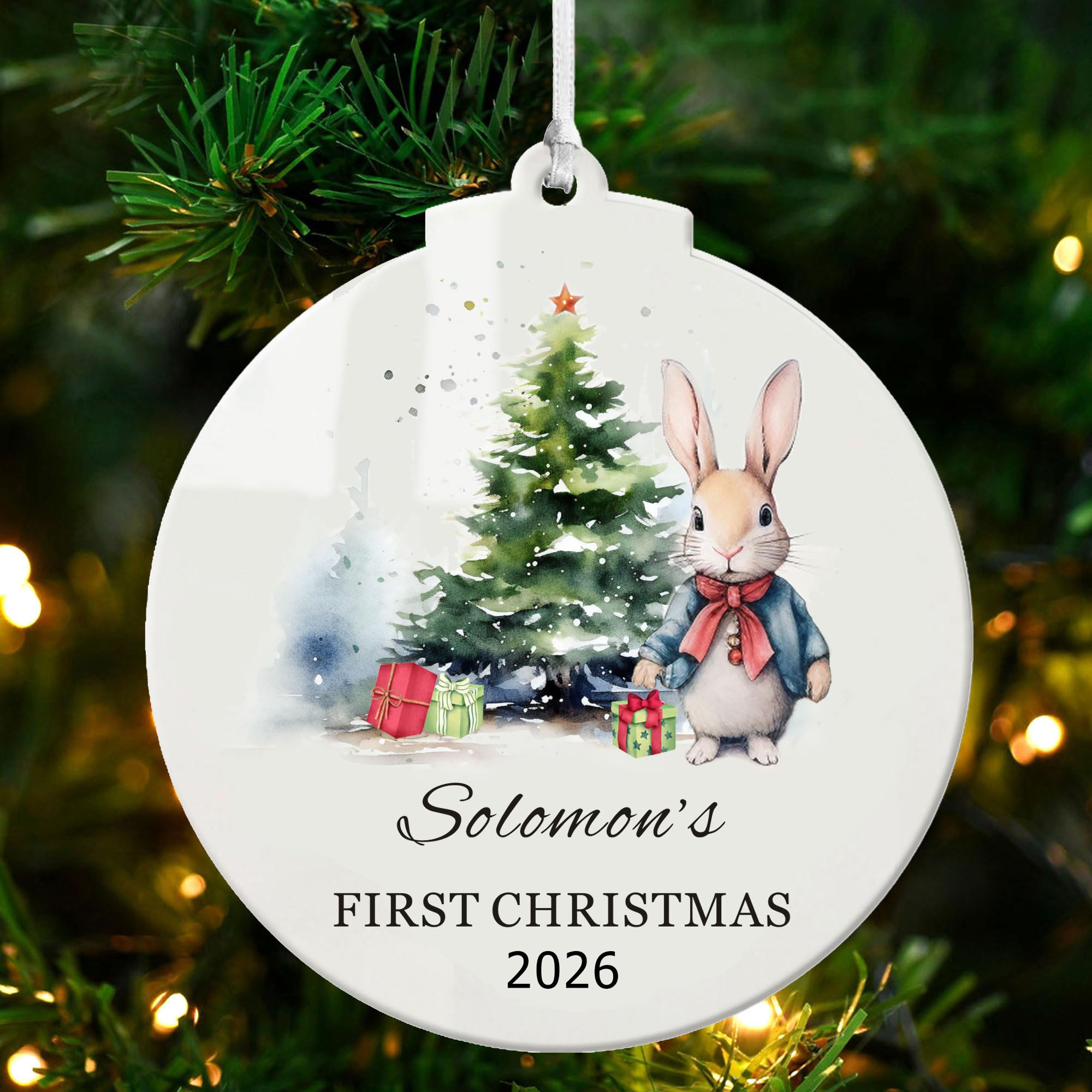 Personalised Babys First Christmas Bauble 2025, Baby 1st Christmas Bauble, Personalised Xmas Baubles, Custom Xmas Tree Decorations Ornaments for New Baby Toddler Boy Girl(Round, Design 1)
