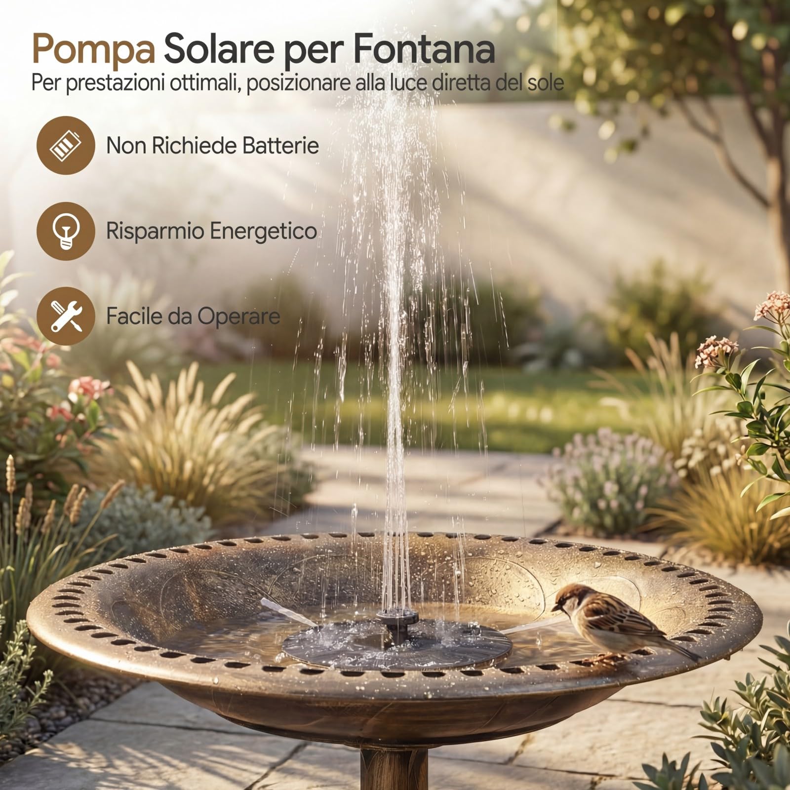 COSTWAY Mangiatoia per Uccelli da Esterno 2 in 1, Fontana con 6 Ugelli, Resistente alle Intemperie per Giardino