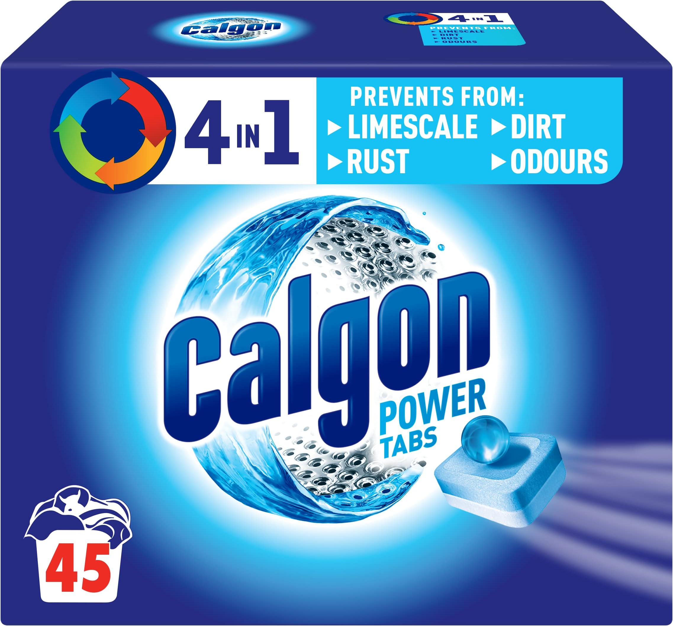 4-in-1 Washing Machine Cleaner and Water Softener Tablets, 45 Count | Removes Limescale, Residue, Dirt, Rust & Malodours | Deep Clean | L Pack Size