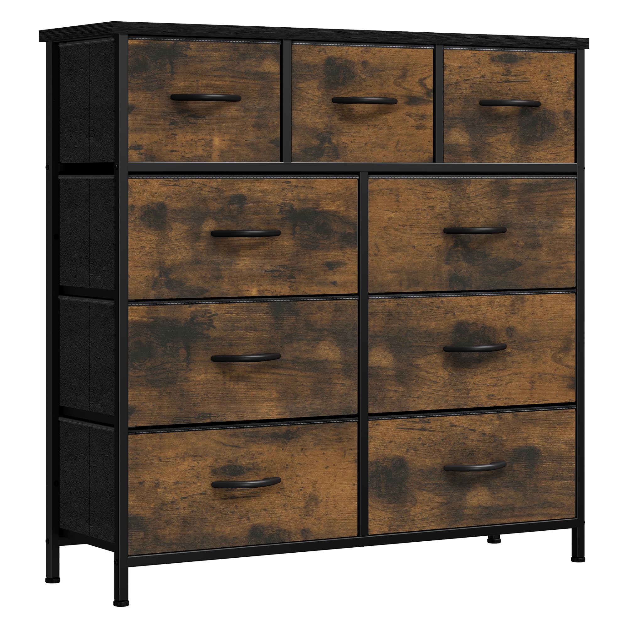 YITAHOME Chest of Drawer with 9 Drawers for Bedroom Fabric Dresser Storage Drawers With Handles Metal Frame for Living Room, Hallway,Rustic Brown