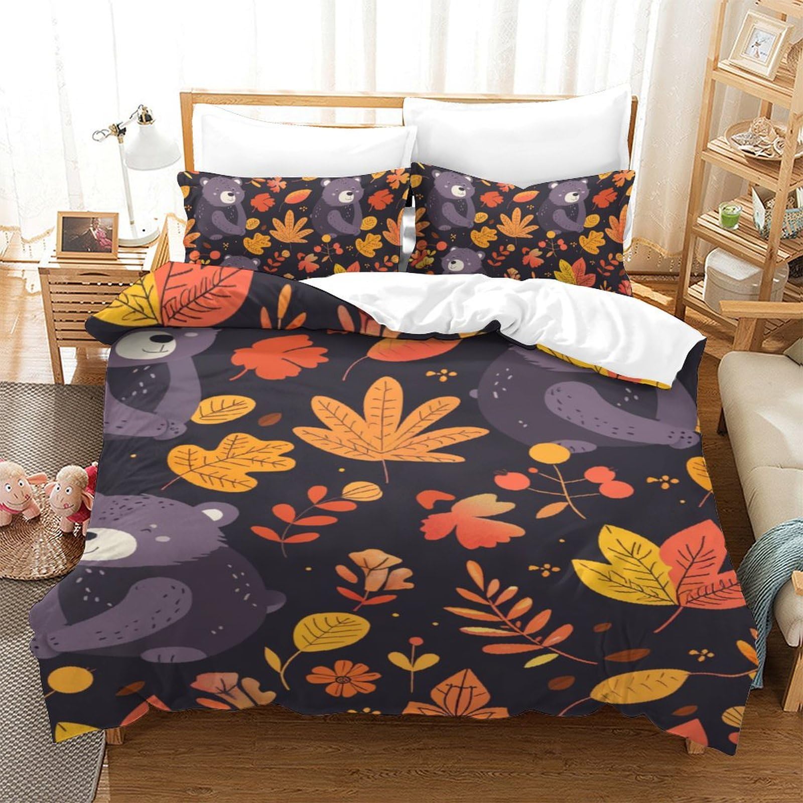 Housse de couette ours 3D microfibres lit simple 140x200cm enfants et adolescents