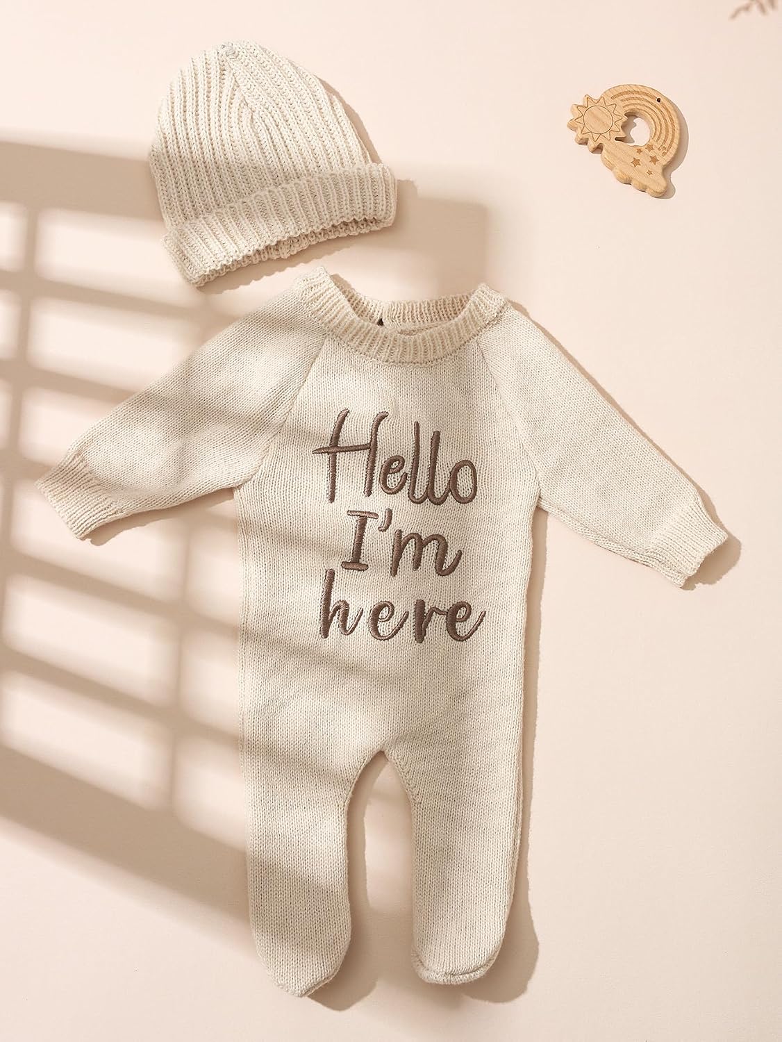 Ylsteed Infant Baby Sweater Romper and Hat Baby Girl Boy Knitted Pullover Onesie Fall Winter Outfit Infant Embroidery Clothes
