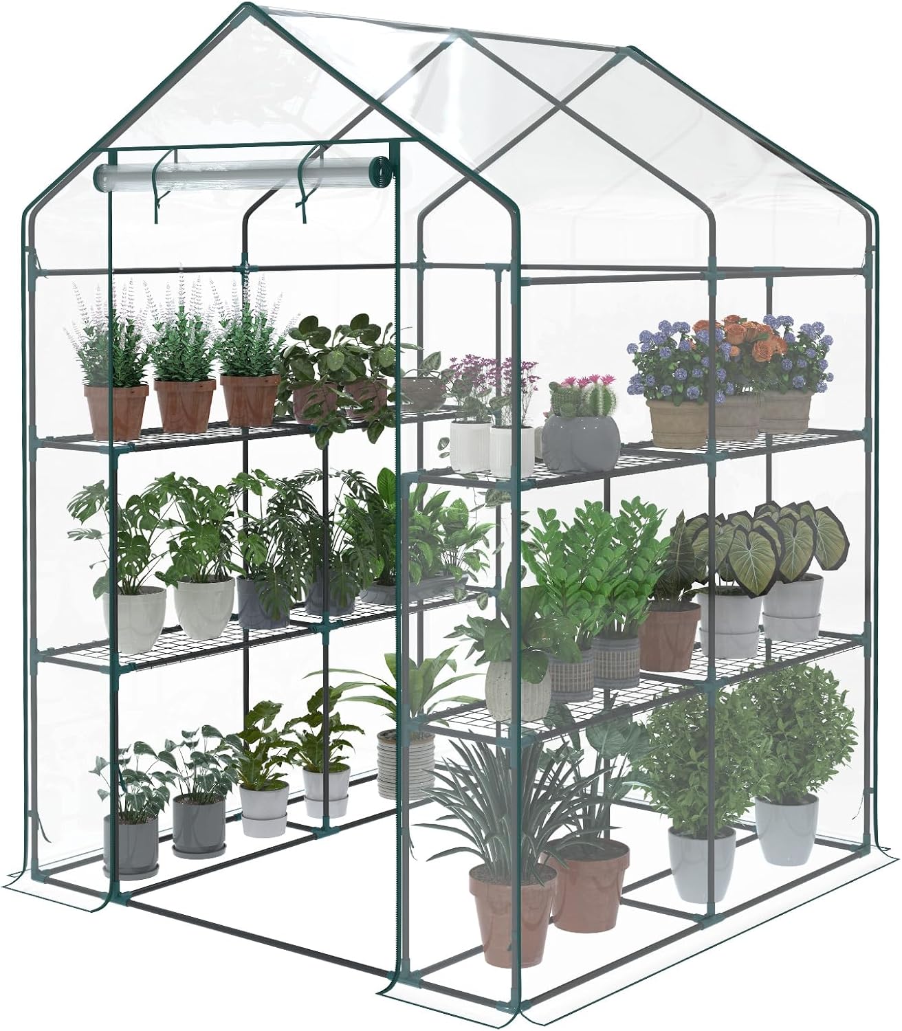 NEWBULIG Walk-in Greenhouse 56.3"x56.3"x76.7" Outdoor, Portable Greenhouse Kit with Thick PVC Cover & Roll-Up Zipper Door, Sturdy Steel Frame for Backyard, Patio, Garden, Clear