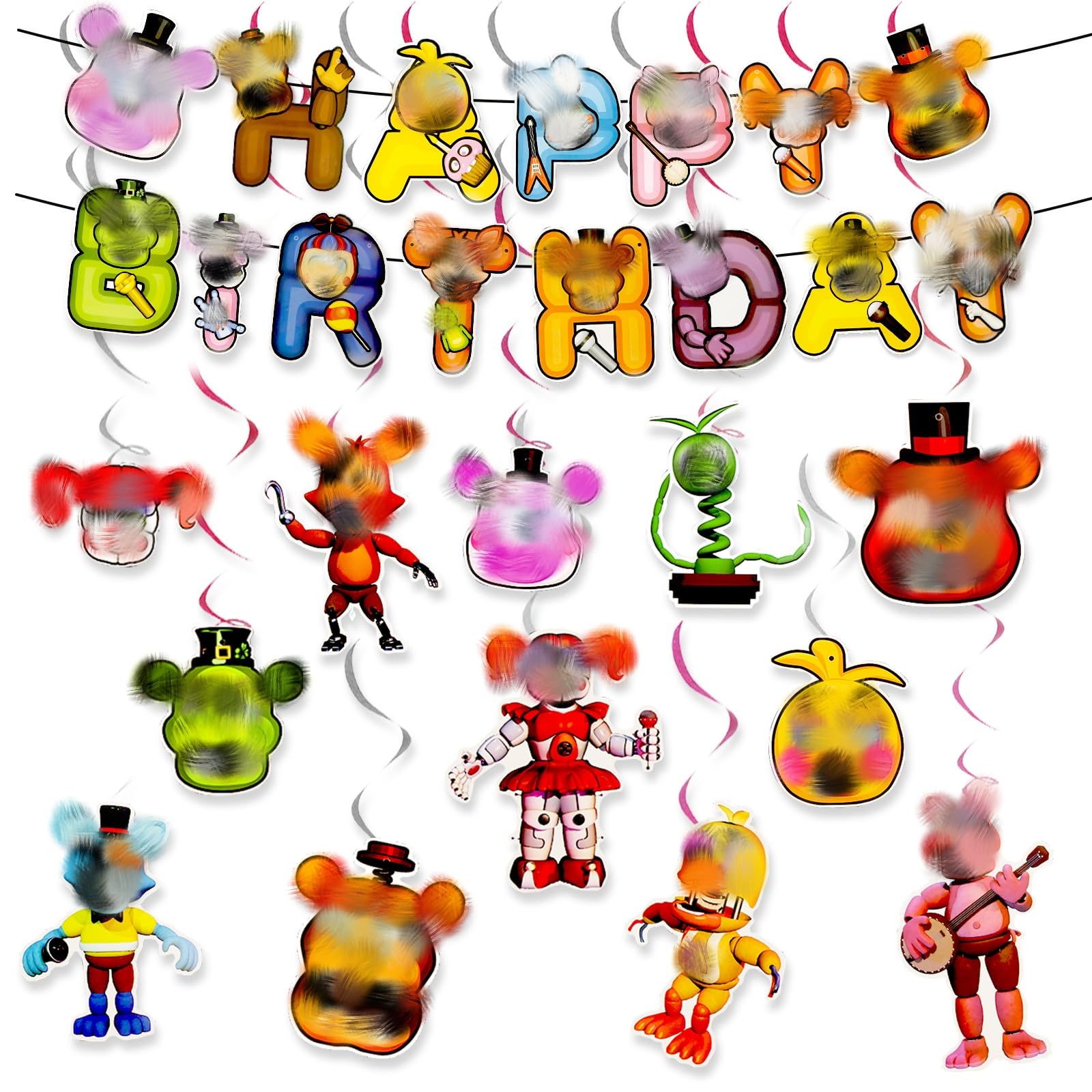 F3 Happy Birthday Banner for Girls Boys,14PCS Birthday Decorations Backdrop Kids Party Decorations Party Supplies with Bunting Garland Hanging Swirls Cartoon Theme Prince