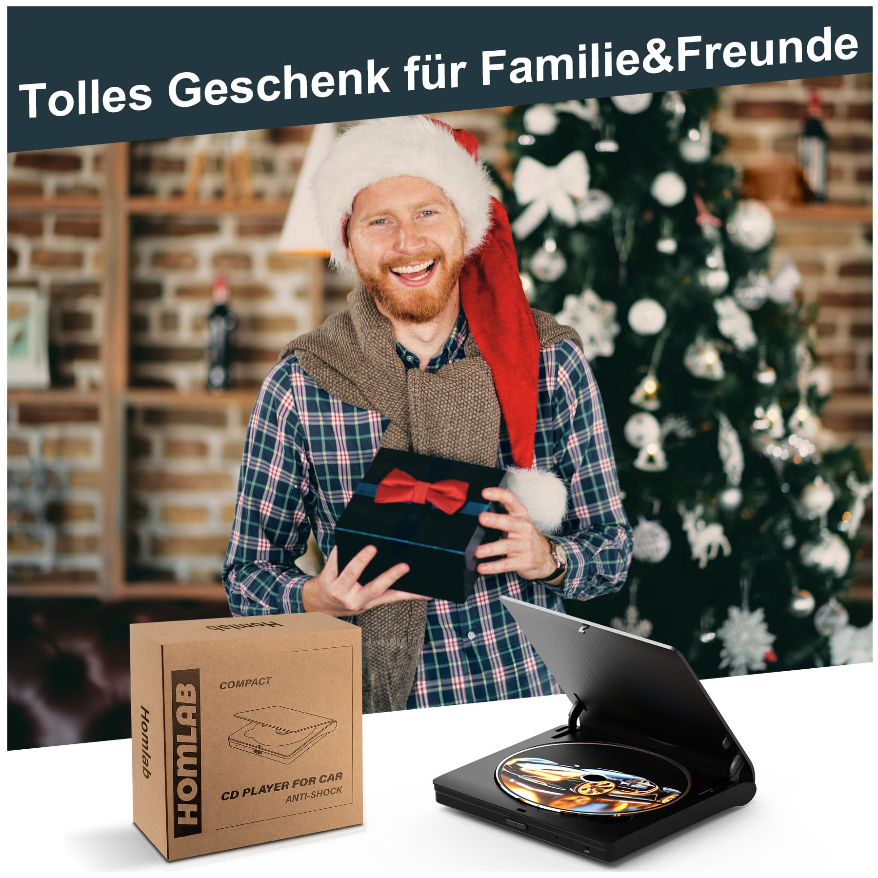 CD Player für Auto mit USB-Anschluss - Homlab Universal CD Laufwerk für Auto PKW LKW mit 1M USB-Verlängerungskabel, Externes CD Laufwerk für Laptop, PC, Fernseher, kompatibel mit Android Autoradio
