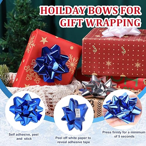 Miniatura 2 de Paquete de 24 lazos de Navidad para envolver regalos, lazos de regalo, varios lazos de Navidad autoadhesivos, lazos de estrella para regalos de