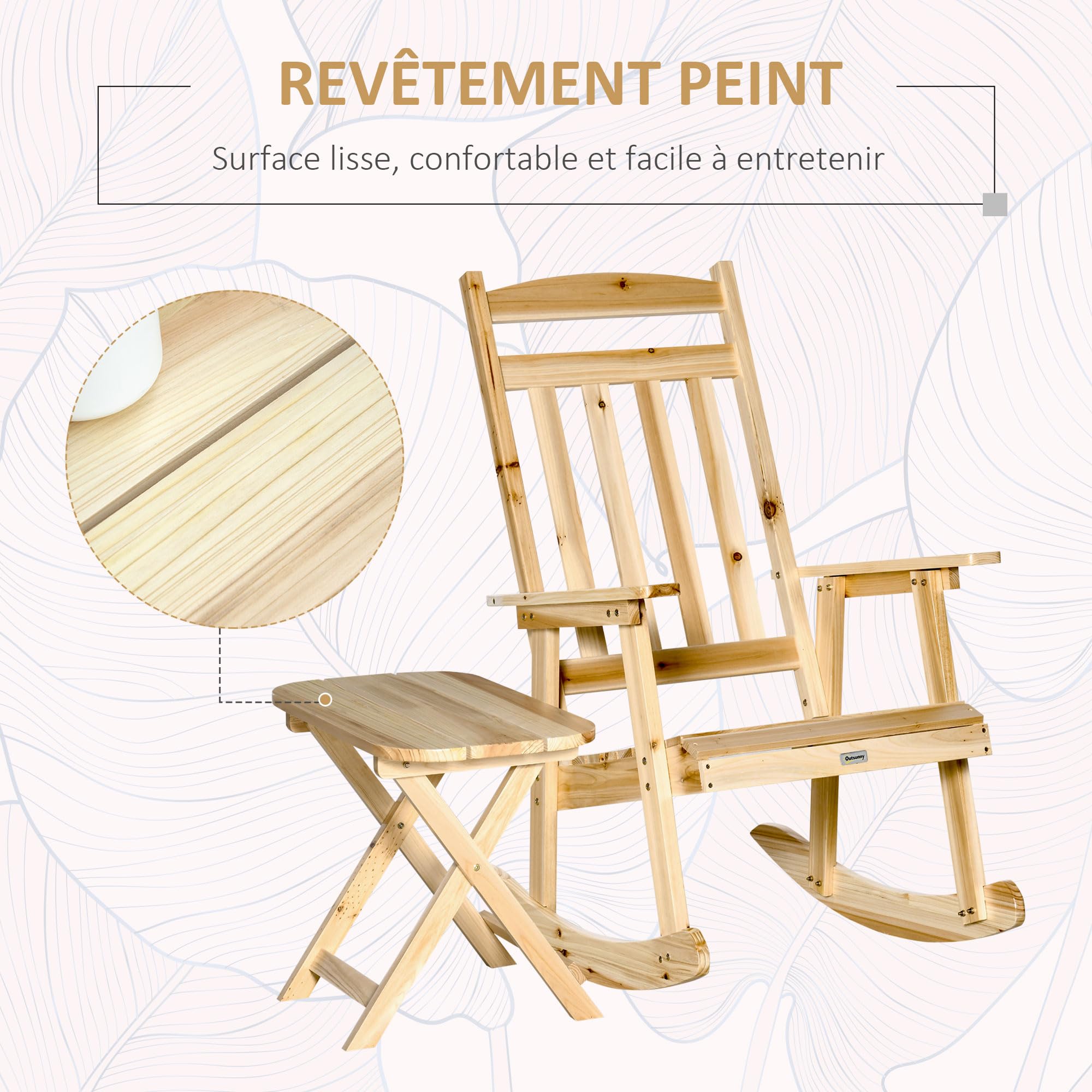 Outsunny Ensemble de Jardin 2 pièces Style Cosy Chaise à Bascule + Table d'appoint Pliante Bois d'épicéa Massif