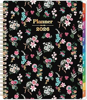 【2026年版】手帳 2026年 ウィークリー マンスリー 2026年 1月~2026年12月 2026年 カレンダー手帳 カラフルなタブ付き バックポケット ツインワイヤー製本 花柄
