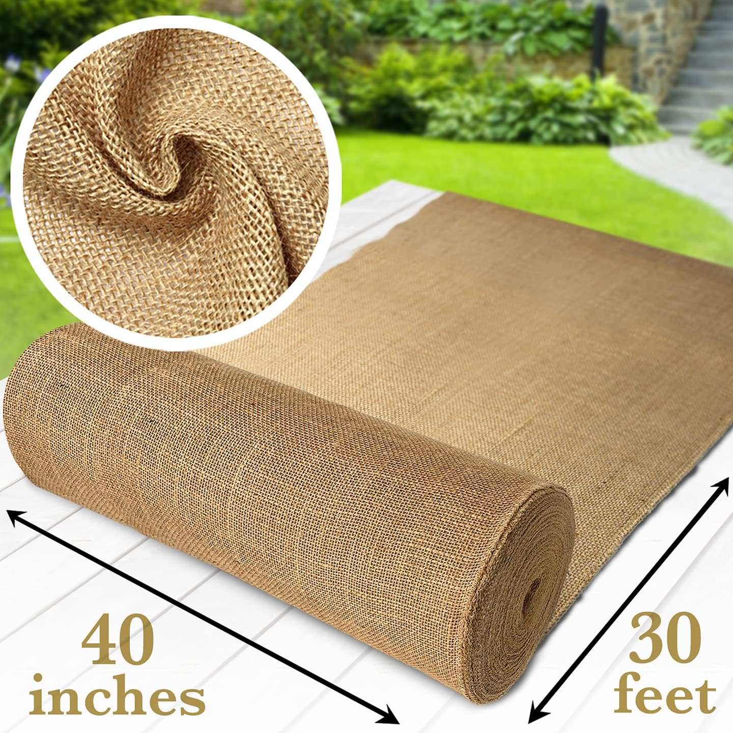 40" x30 Feet Gardening Burlap Roll - Multipurpose Natural Burlap Fabric, High Density Jute Fiber Material for Decorations, Center Pieces for Home, Rustic Party Décor