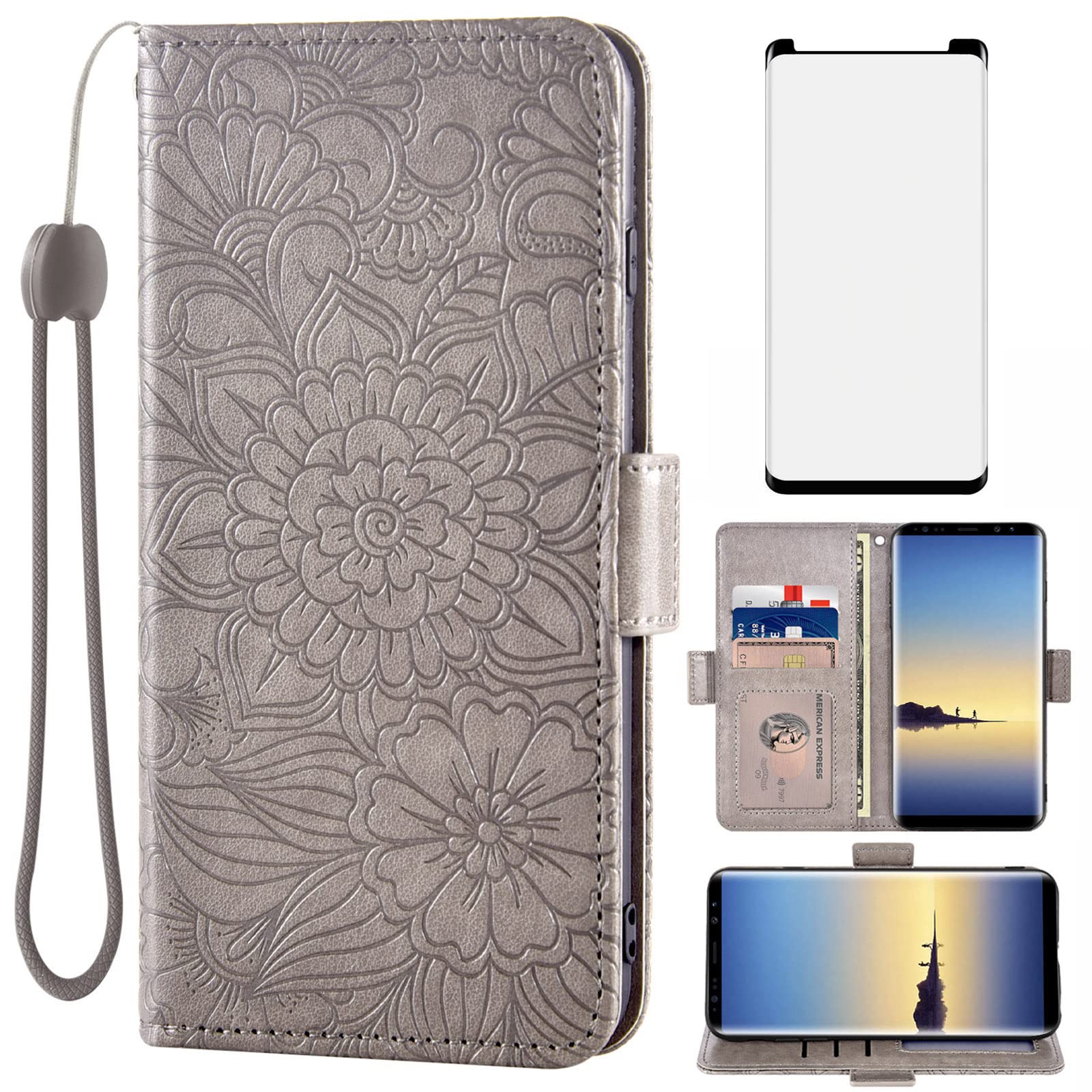 Funda Samsung Note 8 magnética con soporte de tarjetas y cristal 8