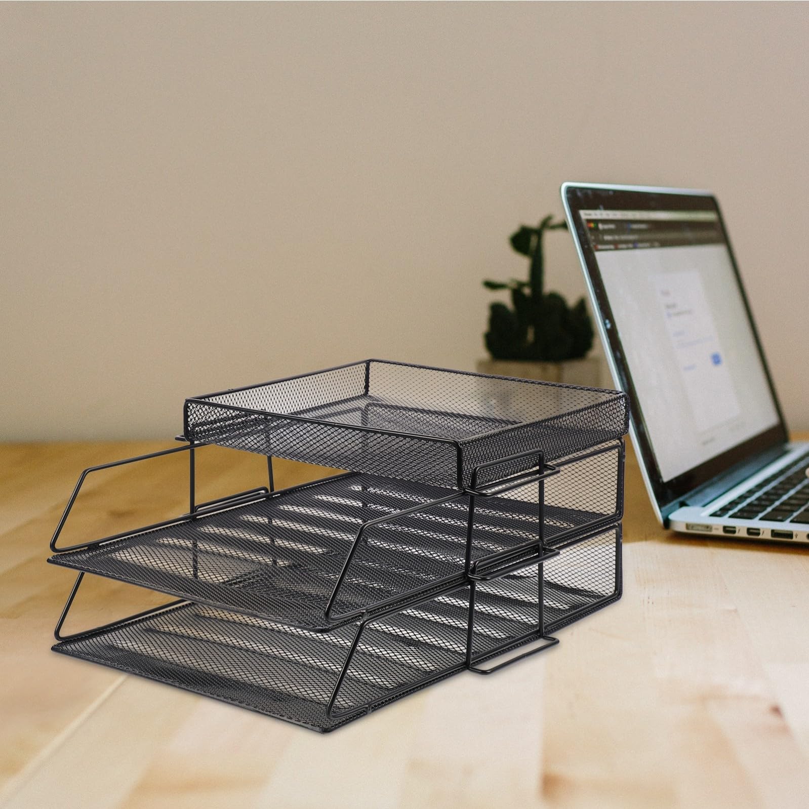 Portadocumenti per Scrivania in Metallo Nero, File Organizer a Rete | Struttura a Livelli, Design Cavo a Maglia, Uso su Scrivania in Ufficio