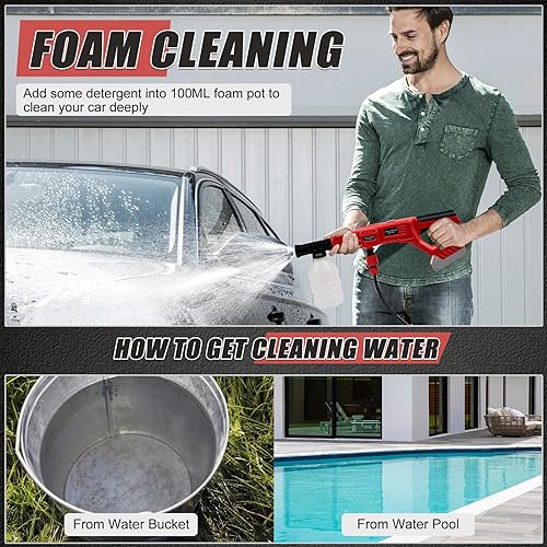 Miniatura 7 de Lavadora a presión inalámbrica compatible con batería Milwaukee18V, lavadora de chorro de presión inalámbrica con boquilla 6 en 1, manguera de 16