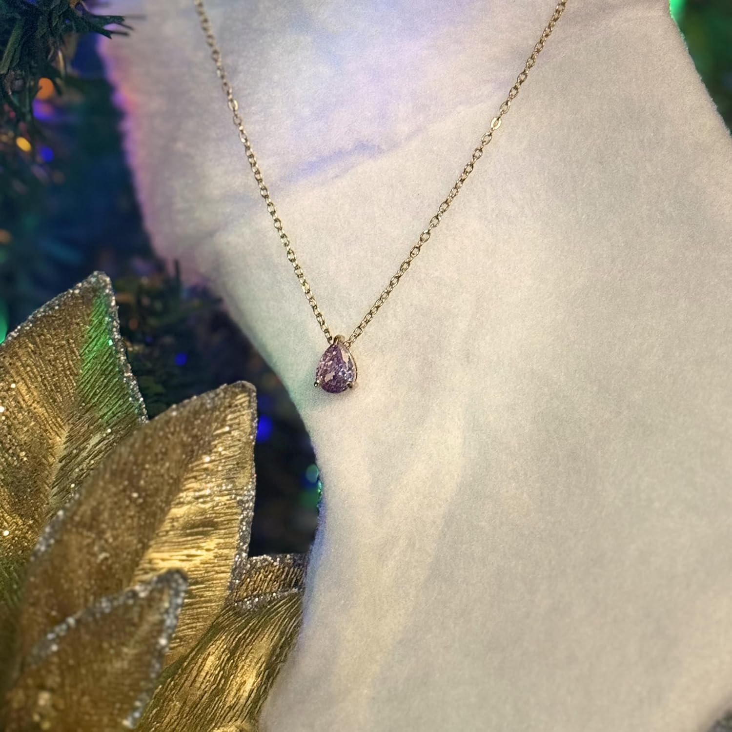 Birthstone Necklace for Women Stainless Steel Gold Plated Minimalist Water Droplet Pendant Necklace Anniversary Birthday Gifts for Women Mom Wife Girlfriend Her - Image 5