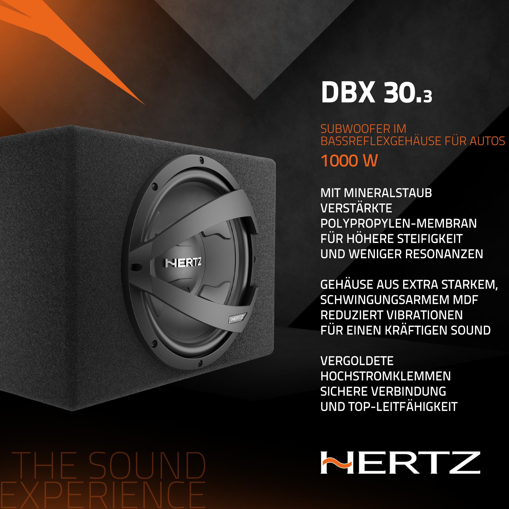 Hertz DBX 30.3 Subwoofer im Bassreflexgehäuse 300 mm, 1000 W | 12 Zoll, Polypropylen mit Glimmer, 250 W RMS, 28-300 Hz, Ferrit-Magnet