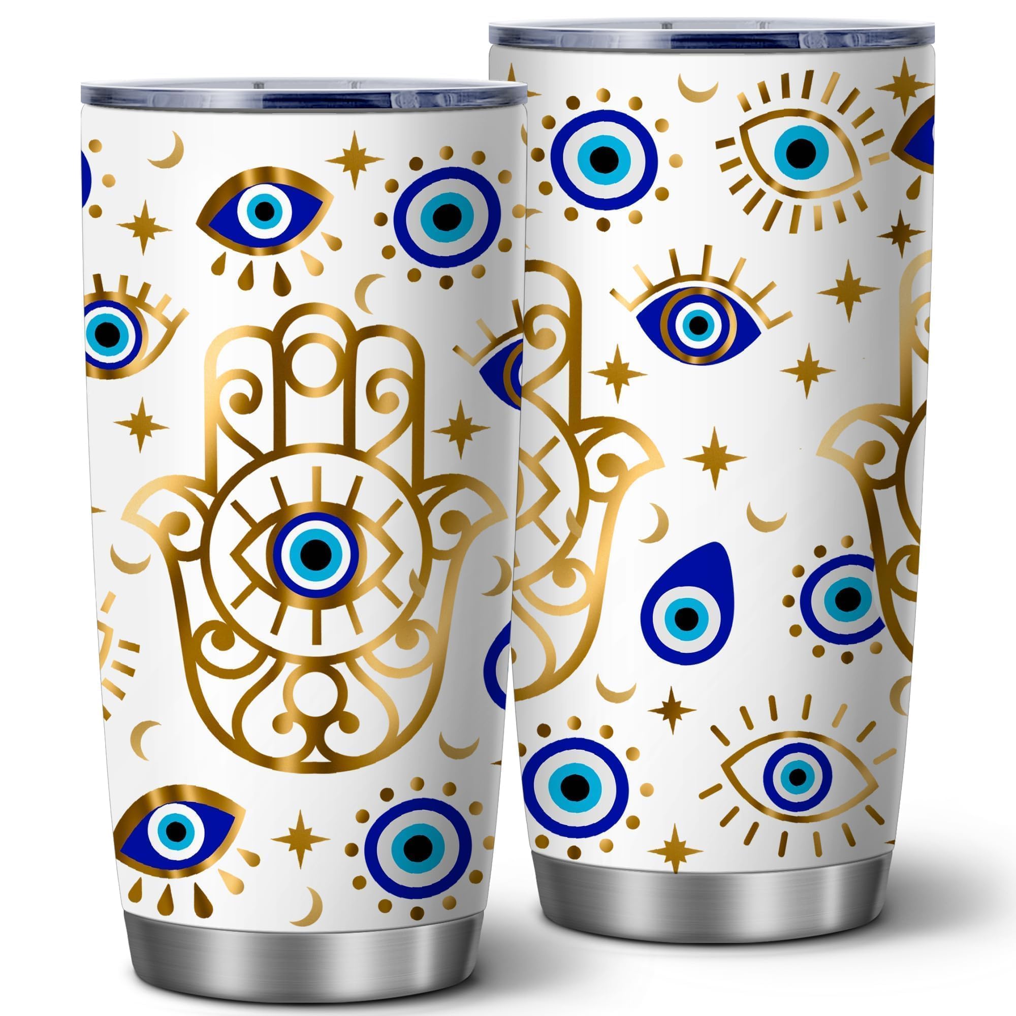 Evil Eyes Coffee Mug Insulated Tumblers Cup with Lid 20 Oz | Stainless Steel Vacuum Tumbler Travel Iced Coffee Mugs | Best Birthday Mothers Day Gifts For Women Mom (Evil Eye), 1Pcs