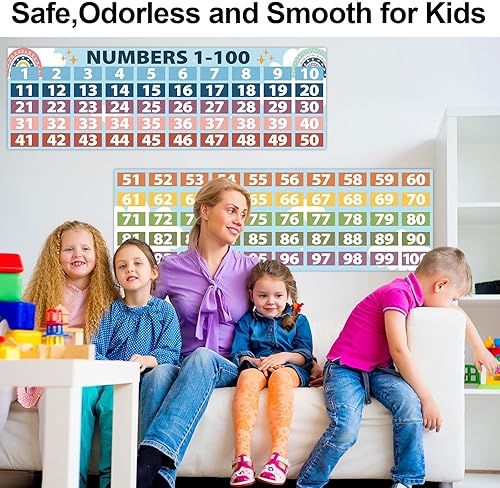 Vista 5 de Pósteres de matemáticas boho con números 1-100 para profesores, juego de tablones de anuncios de líneas numéricas, tabla de números de conteo