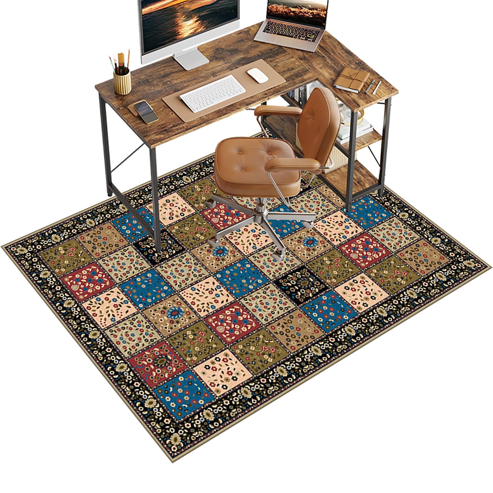 Chair Mat for Carpet Floor, 100 x 140 cm Office Chair Mat for Hardwood Floors, Multi-Purpose Carpet Protector for Home & Office, Desk Chair Mat for Rolling Chair, Anti-skidding Stop Noise Vintage Rug