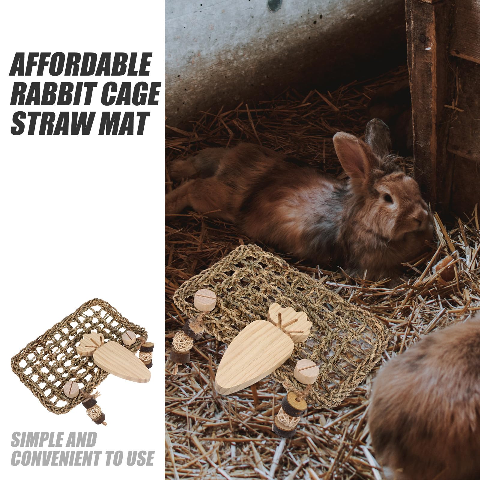 Tapis en Paille Tressée Fait Main pour Lapins et Cochons d'Inde, Robuste et Confortable, Accessoire pour Fond de Cage et Jouet à Mâcher Naturel