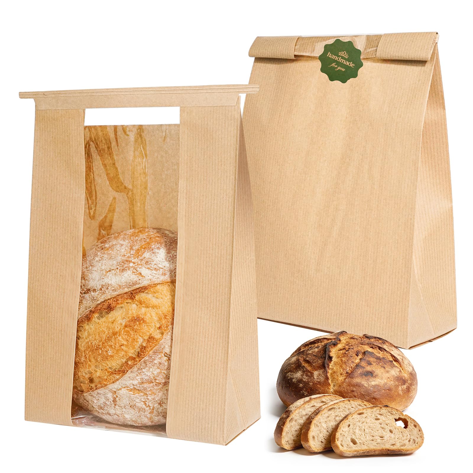 Funcoo 30 Paper Bread Bags for Homemade Bread, Sourdough Bread Bags Bakery Bag with Window/Tin Tie Tab Lock，Large Bakery Bread Loaf Bags for Baked