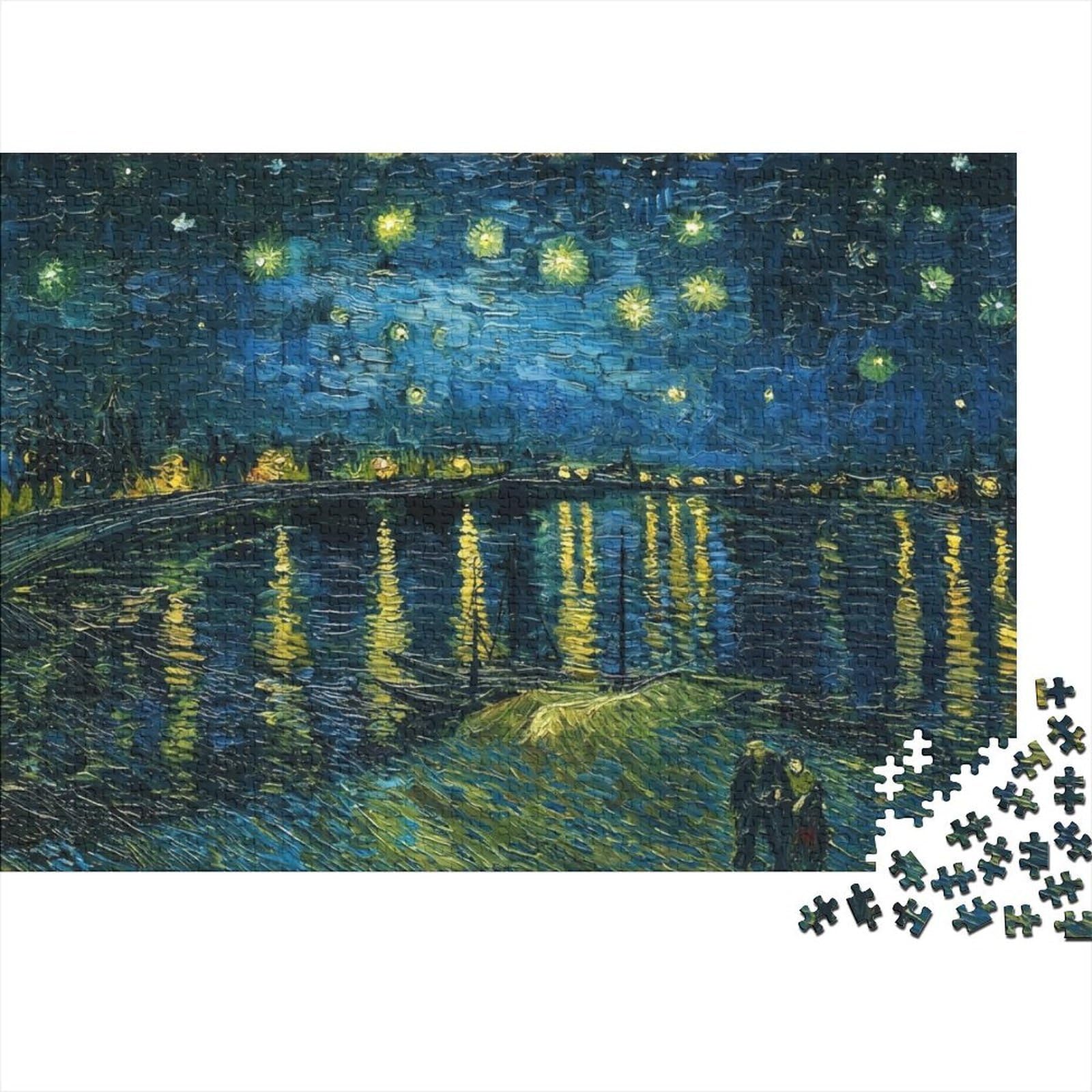 Starry Night Over River Jigsaw Puzzles Puzzles for Adults Kids. 1000 Pieces Great Gifts Challenge Toy Educational Game Home Decoration for Adults& Kids Age 14 Years Up 38x26cm/1000pcs — image 1