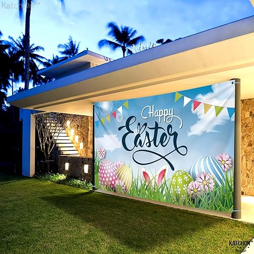 Miniatura 7 de KatchOn, XtraLarge - Cartel de feliz Pascua – 72 x 44 pulgadas | Pancarta de pared de conejo de Pascua | Decoraciones de Pascua al aire libre |