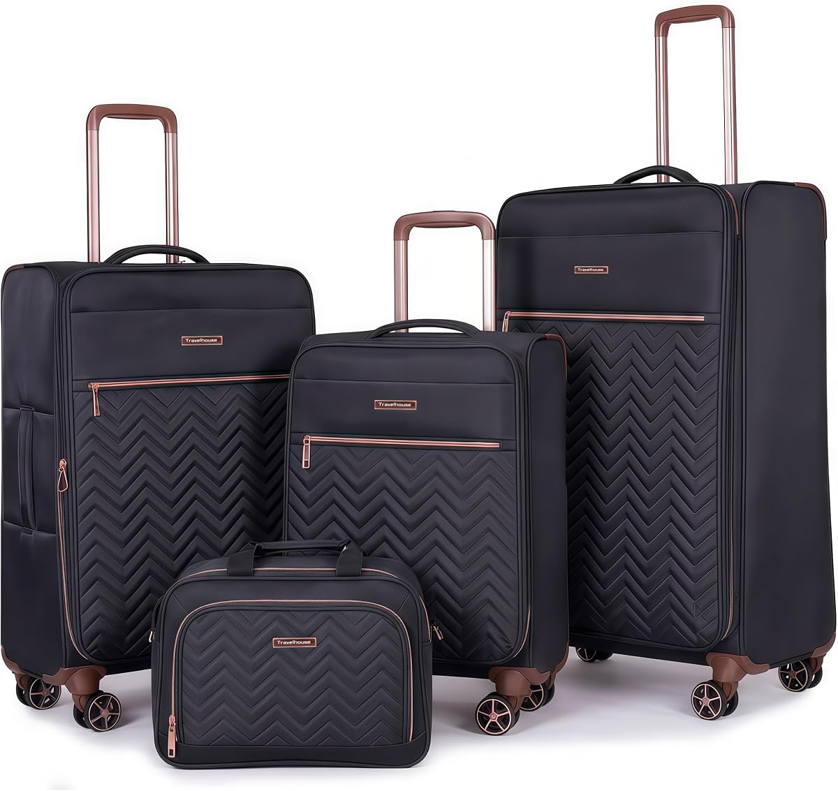 Travelhouse 4-Piece Softside Luggage Set with Spinner Wheels | Lightweight expandable suitcases: 16" underseat duffel bag + 20" carry-on + 24" + 28" checked
