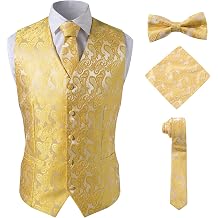 Mens Formal Suit Vest Fit for Business, Casual Dress, Party, Wedding 4PC, Vest, Necktie, Bow Tie, Pocket Square