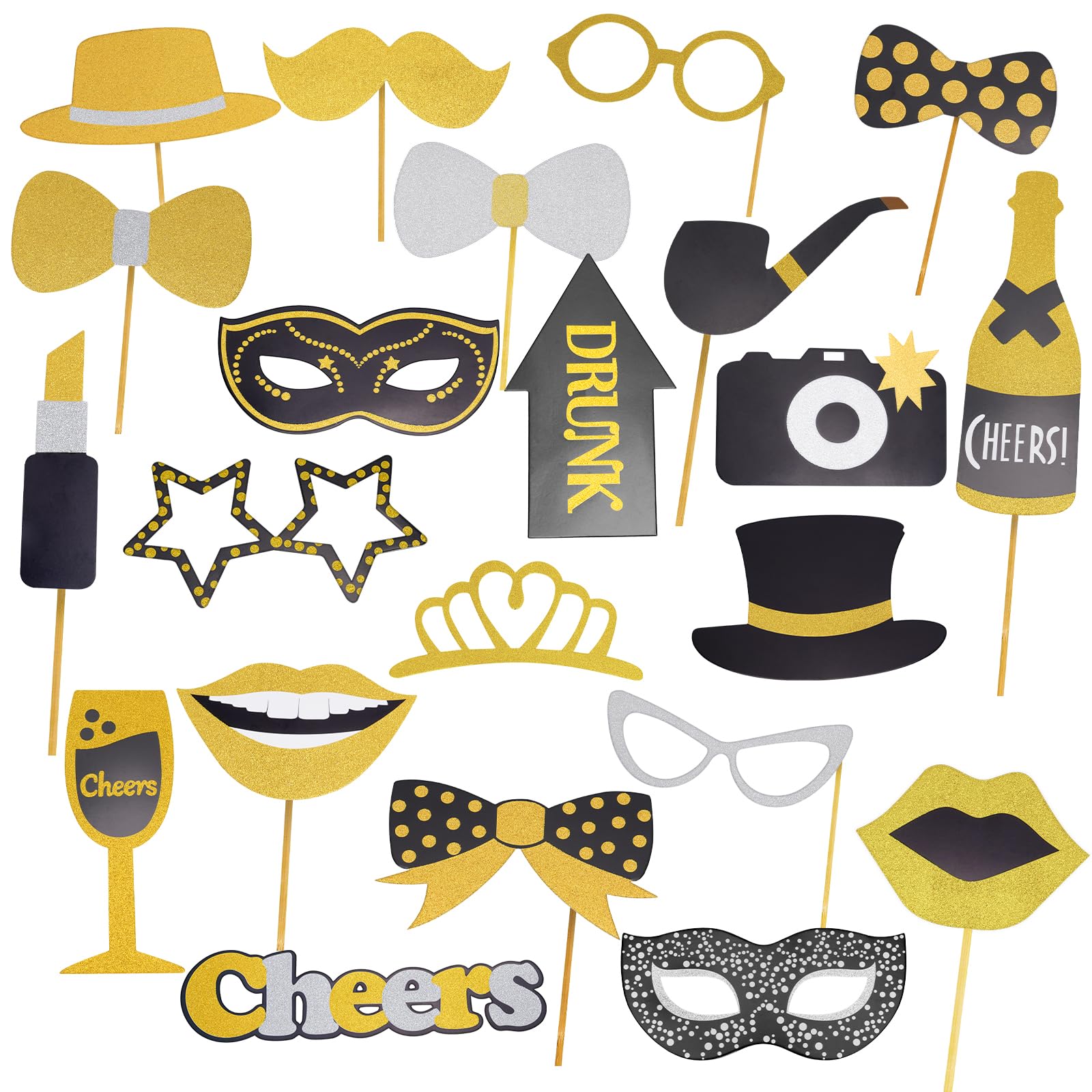 30 Stück Fotobox Requisiten Set, DIY Foto Accessoires für Hochzeit Geburtstag & Party, Lustige Pappe Masken Brillen Schnurrbärte auf Bambusstäben für Photobooth