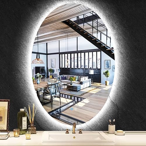 TiliKuly Espejo de tocador ovalado iluminado de 25 x 38 pulgadas con luces sin marco, espejo retroiluminado ovalado para pared de baño, espejo LED