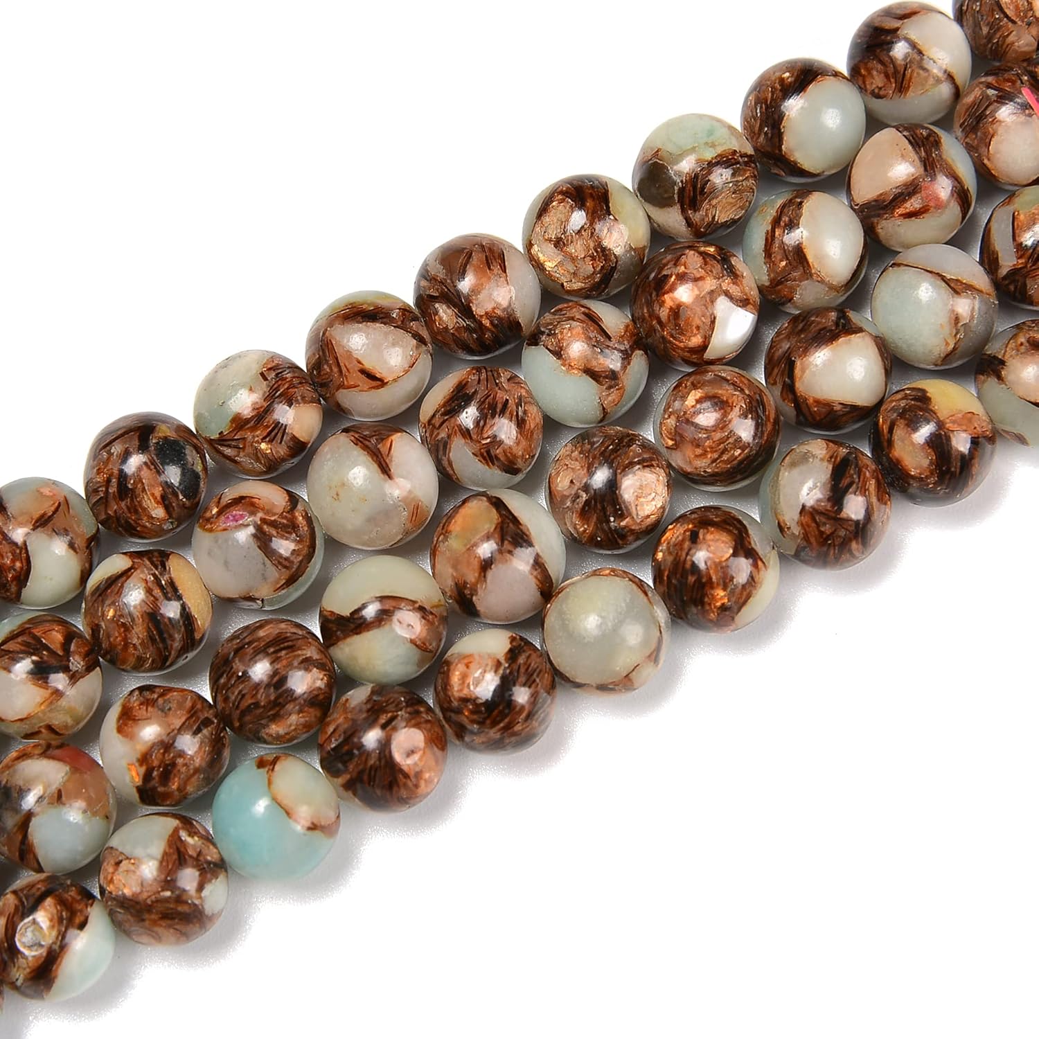 JM Design Bronzite Amazonite Smooth Round Beads Size 10mm 15.5'' Strand for Jewelry Making