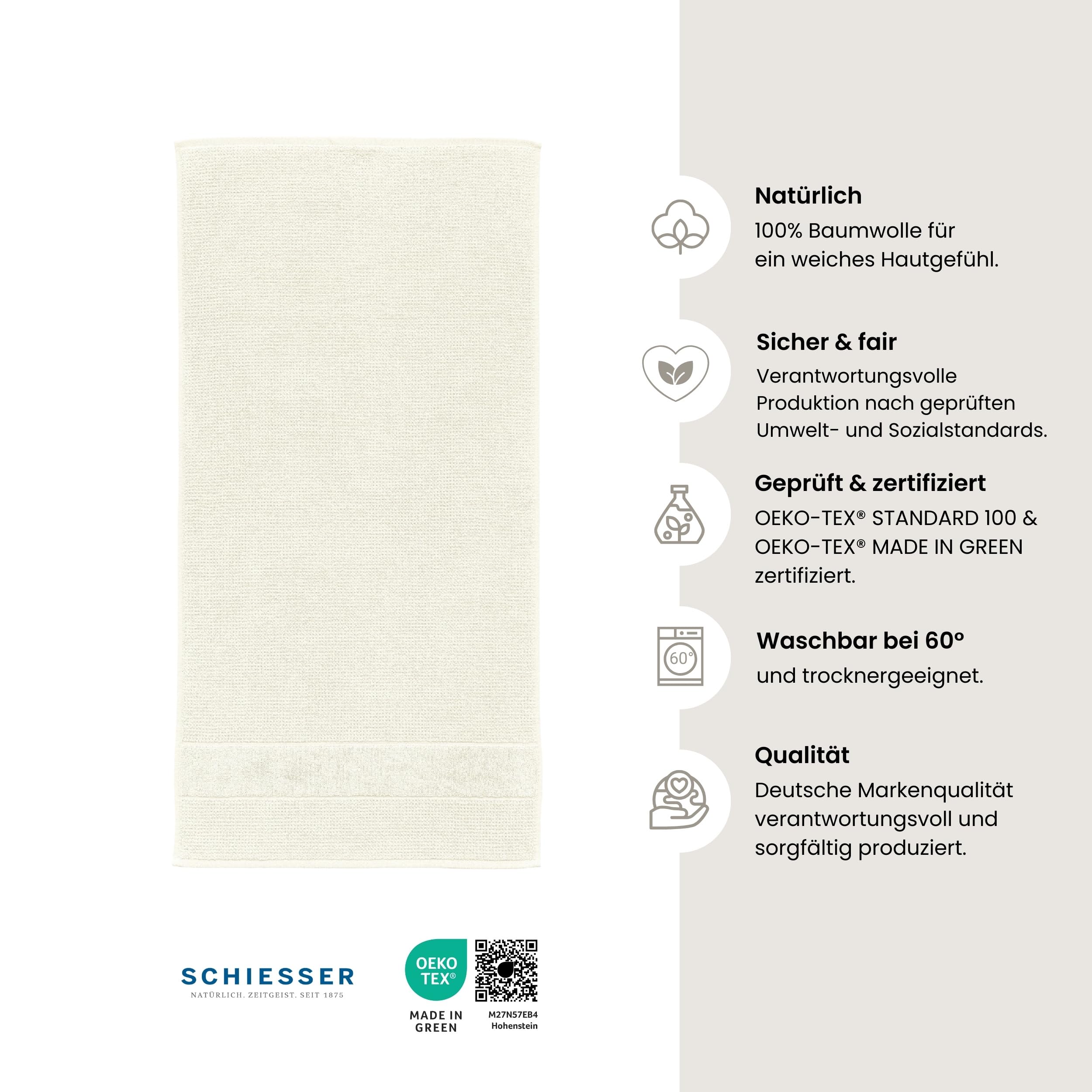 Schiesser Handtuchset Turin | Frottier | 4-teilig | Reiskornoptik | 100% Baumwolle | flauschig, saugstark, farbecht | Oeko-Tex® Made in Green Zertifiziert | Kordelaufhänger | 50x100cm | Offwhite
