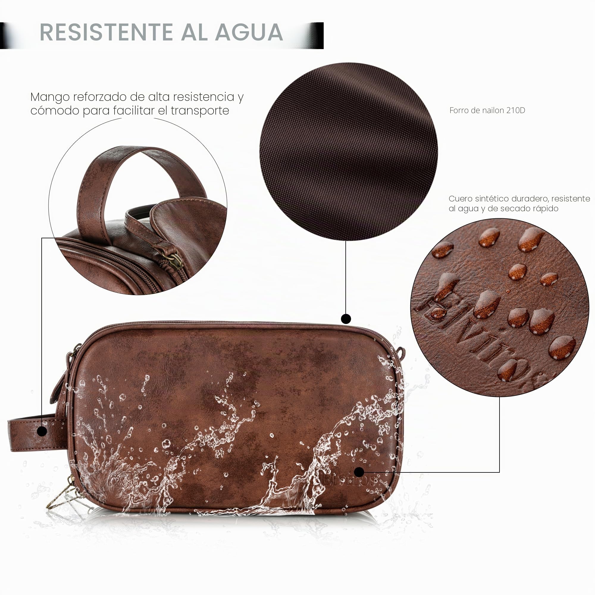 Elviros Neceser Hombre de Viaje, Bolsa de Aseo Grande Impermeable PU, Organizador Portátil con Gran Capacidad, Dopp Kit Hombre para Gimnasio y Trabajo
