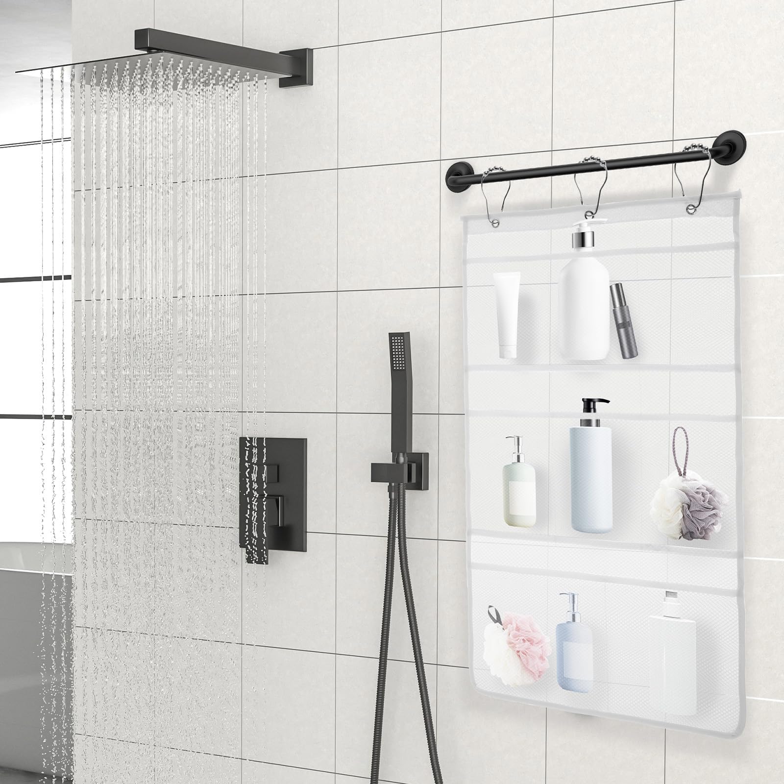 Mesh Shower Caddy 8 Pockets Shower Mesh Organizer Fast Drying Bathroom Mesh Organizer Space Saving Mesh Bathtub Toy