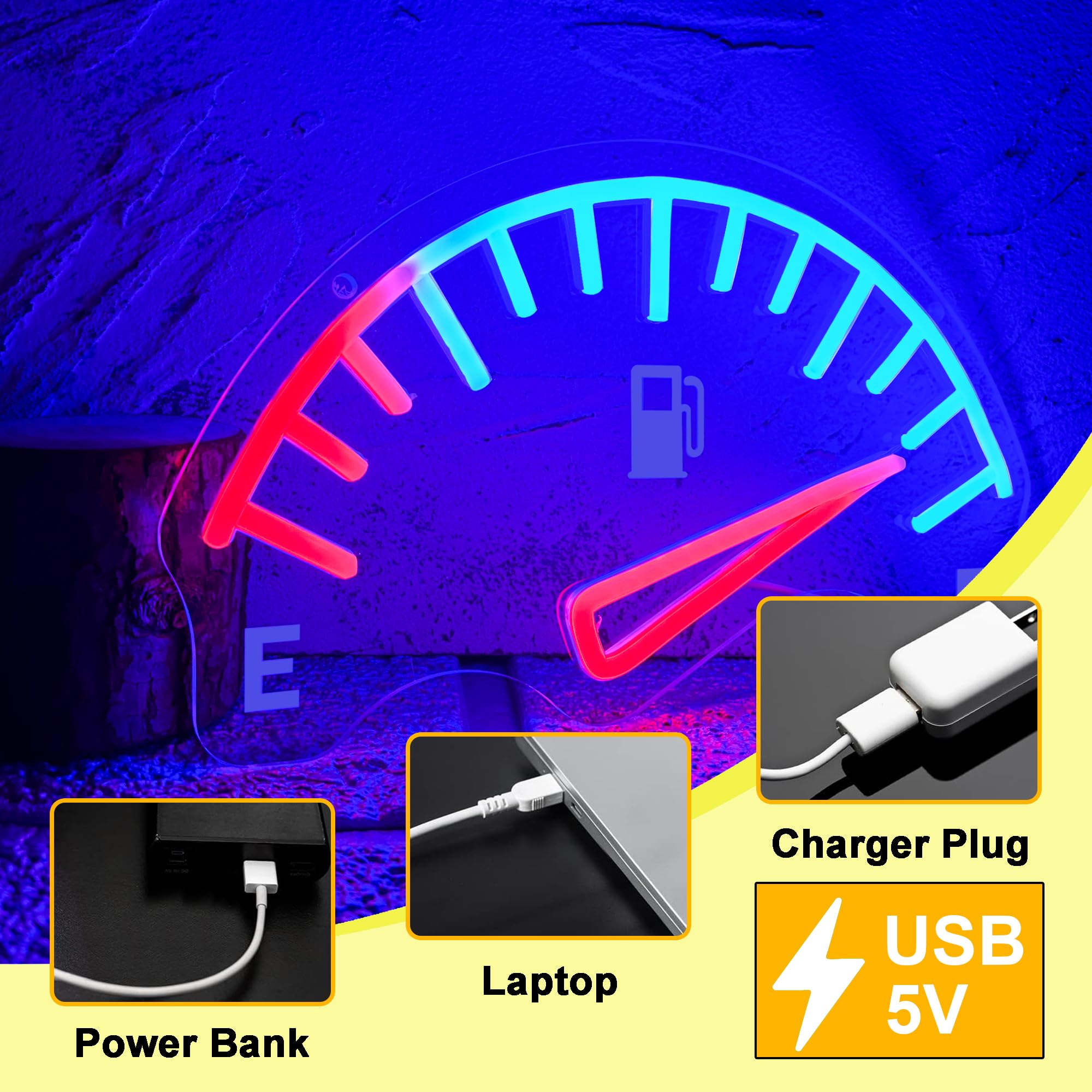 Insegna al neon per garage, indicatore di gas combustibile per auto, luce al neon a LED per negozi meccanici alimentati tramite USB, per sala da pranzo, camera da letto, regali per auto e ragazzi (30