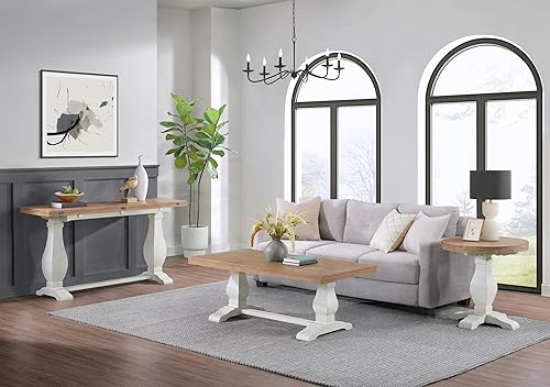 Miniatura 8 de Napa - Mesa de sala de estar de madera maciza, rústica recuperada, natural y blanco, con extremos redondos, mesita de noche, mesita de noche, 26