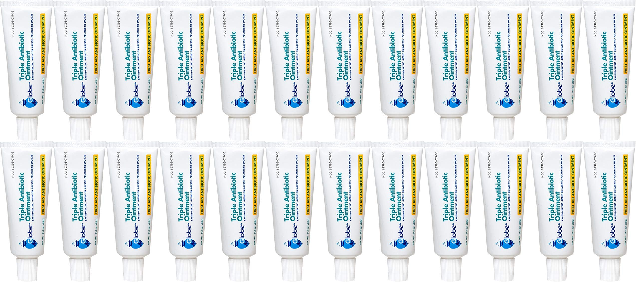 - Globe Triple Antibiotic First Aid Ointment, 0.5 oz (24-Pack) First Aid Antibiotic Ointment, 24-Hour Infection Protection, Wound Care Treatment for Minor Scrapes, Burns and Cuts