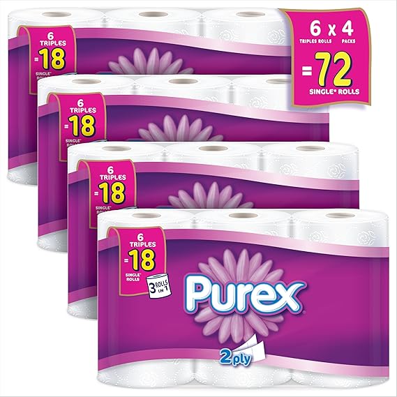 Purex Toilet Paper, Hypoallergenic and Septic Safe, 4 Packs of 6 Triple