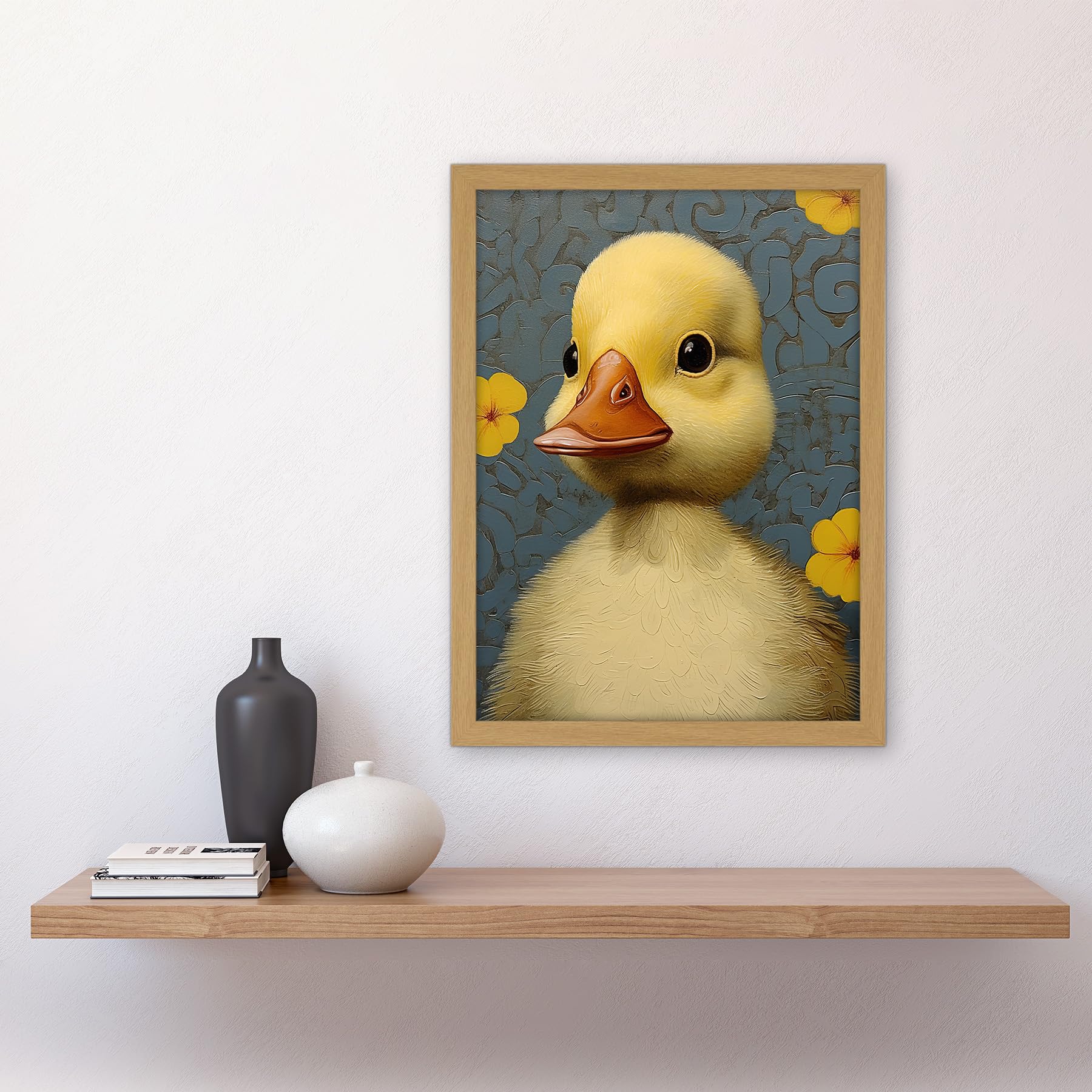 Artery8 Duckling with Flowers Oil Painting Kids Bedroom Baby Nursery Duck Artwork Framed A3 Wall Art Print - Image 2