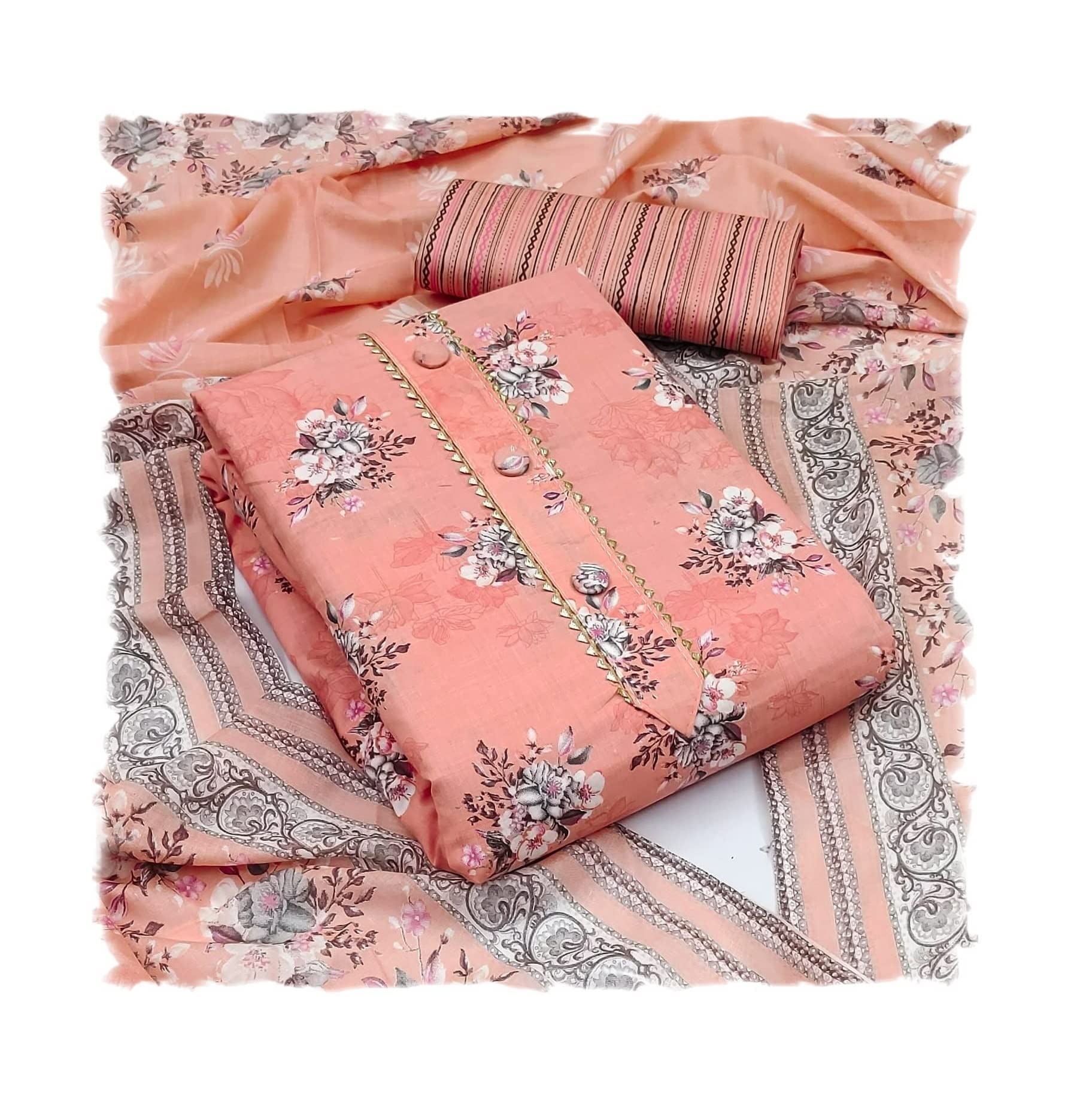 Cloth ClockHot Release Women's Heavy Cotton Batik Printed Unstitched Salwar Suit Dress Material With Cotton Print Dupatta (Free Size_Multi Color)