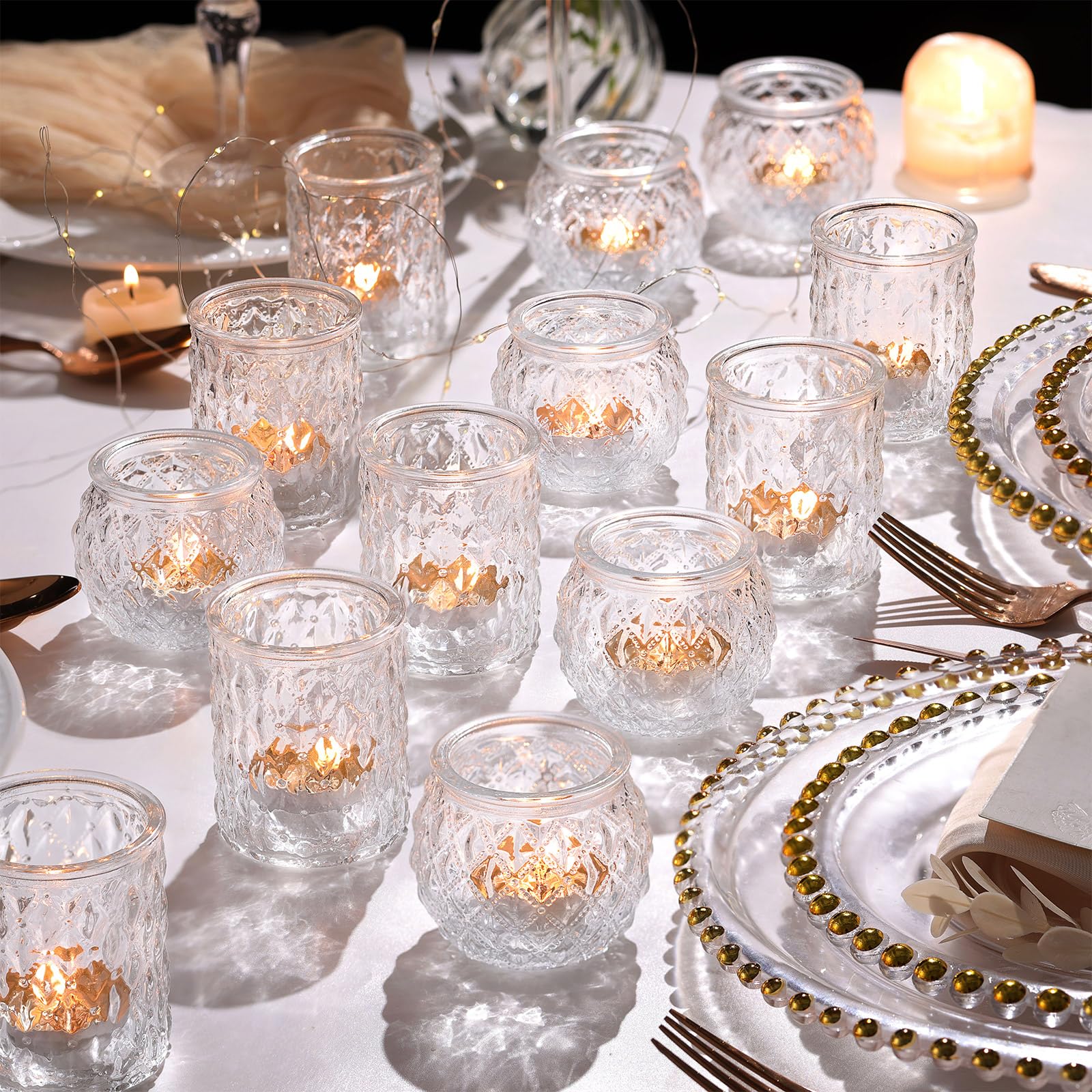 Juego De 12 Portavelas De Cristal Transparente - 5 Cm Diámetro X 6.5 Cm Alto, Para Velas De Té O Flotantes, Decoración Bodas, Fiestas