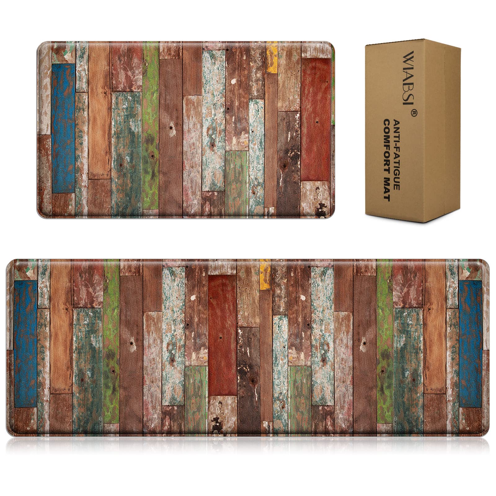 Kitchen Mats for Floor [ 0.47''-2 PCS ], Cushioned Anti Fatigue Kitchen Rugs Non Skid Washable Kitchen Mat for Farmhouse PVC Memory Foam Standing Desk Mat - Wooden Pattern