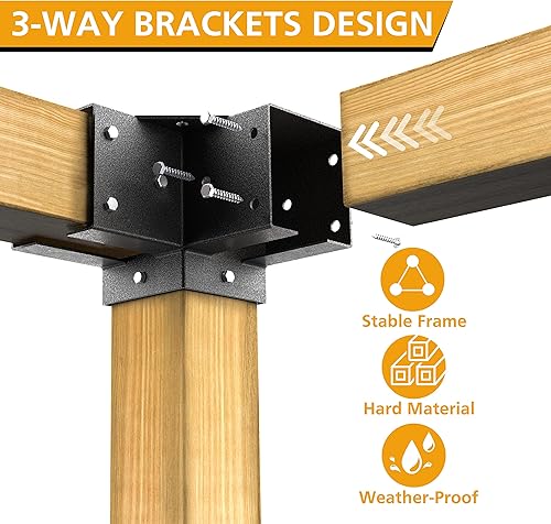 Miniatura 3 de Eapele Kit de pérgola Soportes de esquina para postes de madera de 4x4 (3.5 pulgadas x 3.5 pulgadas), acero recubierto en polvo, ángulo de 90 de 3