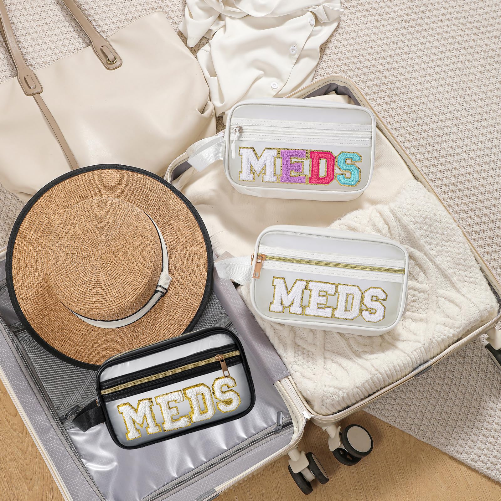 RSRSLEII Make-up-Tasche aus Chenille mit Griff, transparent, mit Griff, Medikamentententasche, wasserdichter Reißverschluss, Medikamentenaufbewahrung, Organizer für Arzt, Patienten, Krankenschwestern
