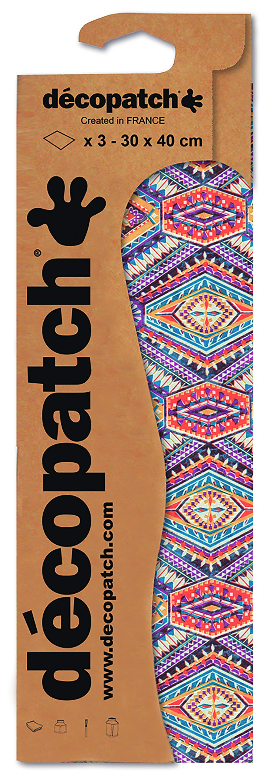 Décopatch - Ref C831C - Vintage Psychedelic Pattern Paper Pack - Each Sheet 30 x 40cm, Pack of 3 Paper Sheets - Best Used With Décopach Glue & Varnish, Multicoloured