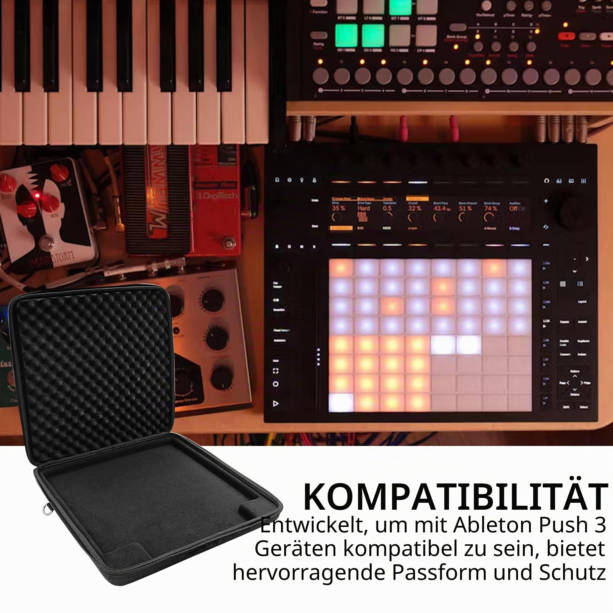 Musiin Protective Case for Audio Workstation Controller, compatible with Ableton Push 3, with Hangers, EVA-Shell and Fleecefutter for protection of the device before damage